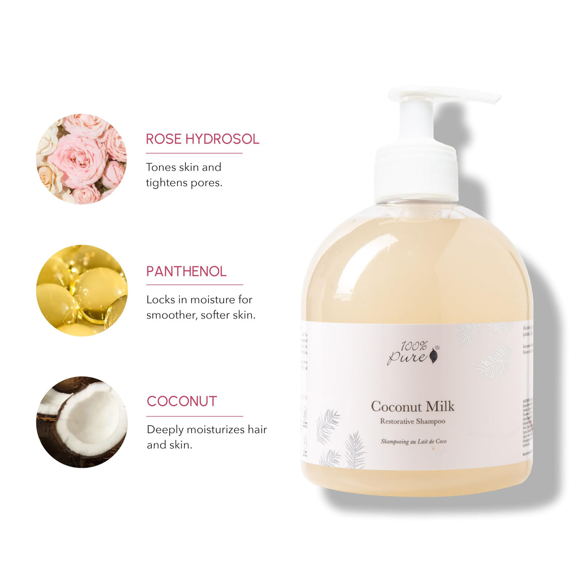 100% PURE coconut foam texture demonstrating hydrating lather benefit