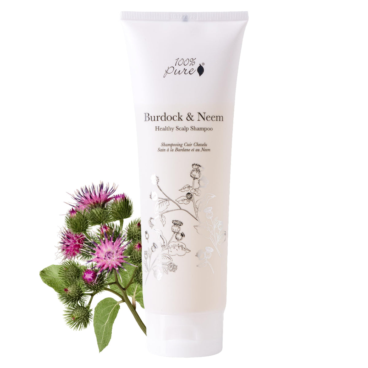 100% PURE front packaging showing bottle and branding, highlights clean formulation benefits