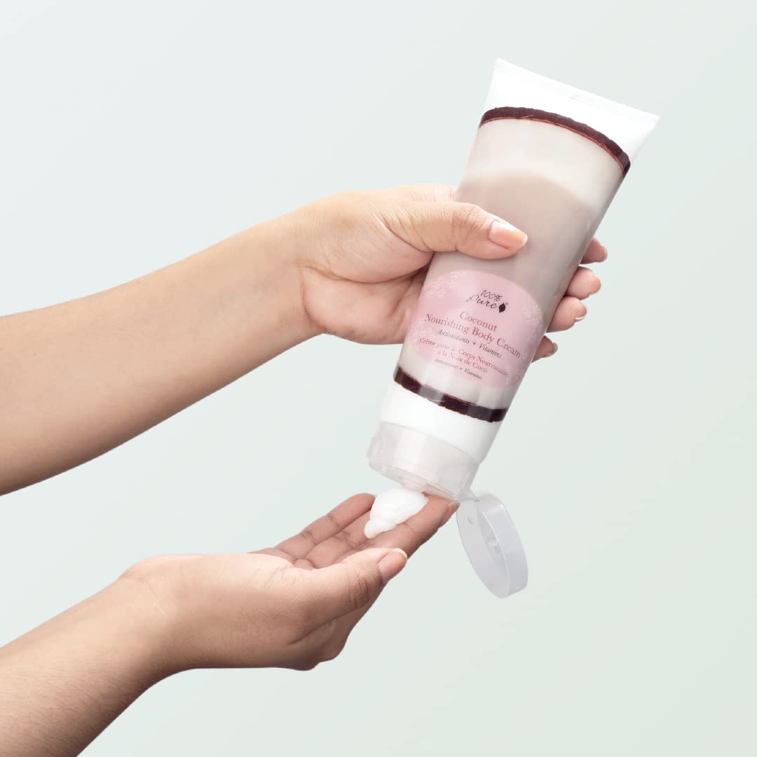 100% PURE 8 oz lotion next to everyday items showing product scale