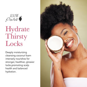 100% PURE shampoo label and pump illustrating clean ingredient list benefit