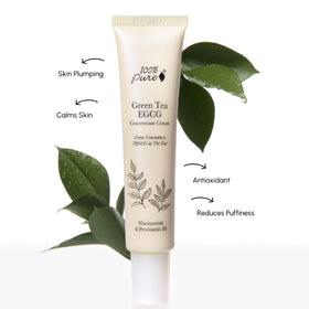 100% PURE cream texture swipe highlighting lightweight, quick-absorbing hydration