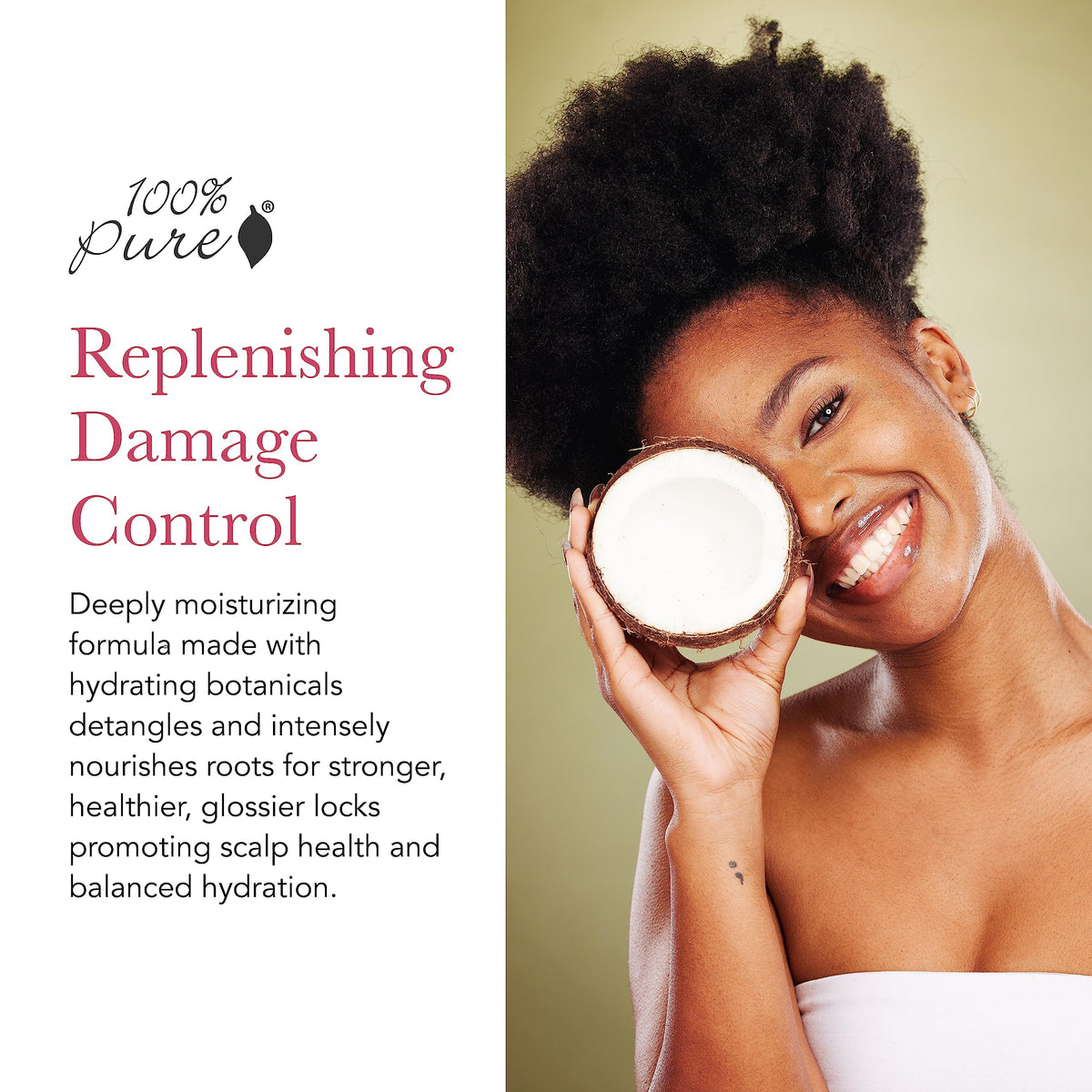 100% PURE creamy conditioner texture pouring demonstrates rich hydration