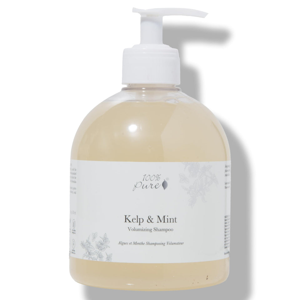 100% PURE front bottle shot showing kelp and mint benefits