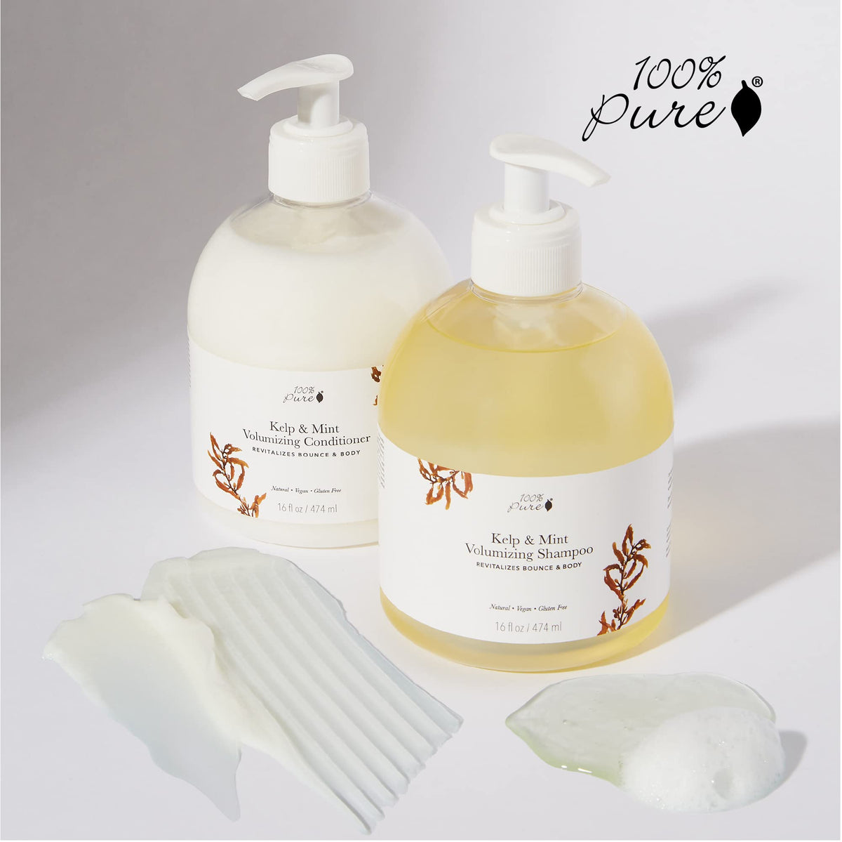 100% PURE before and after hair showing increased volume and shine