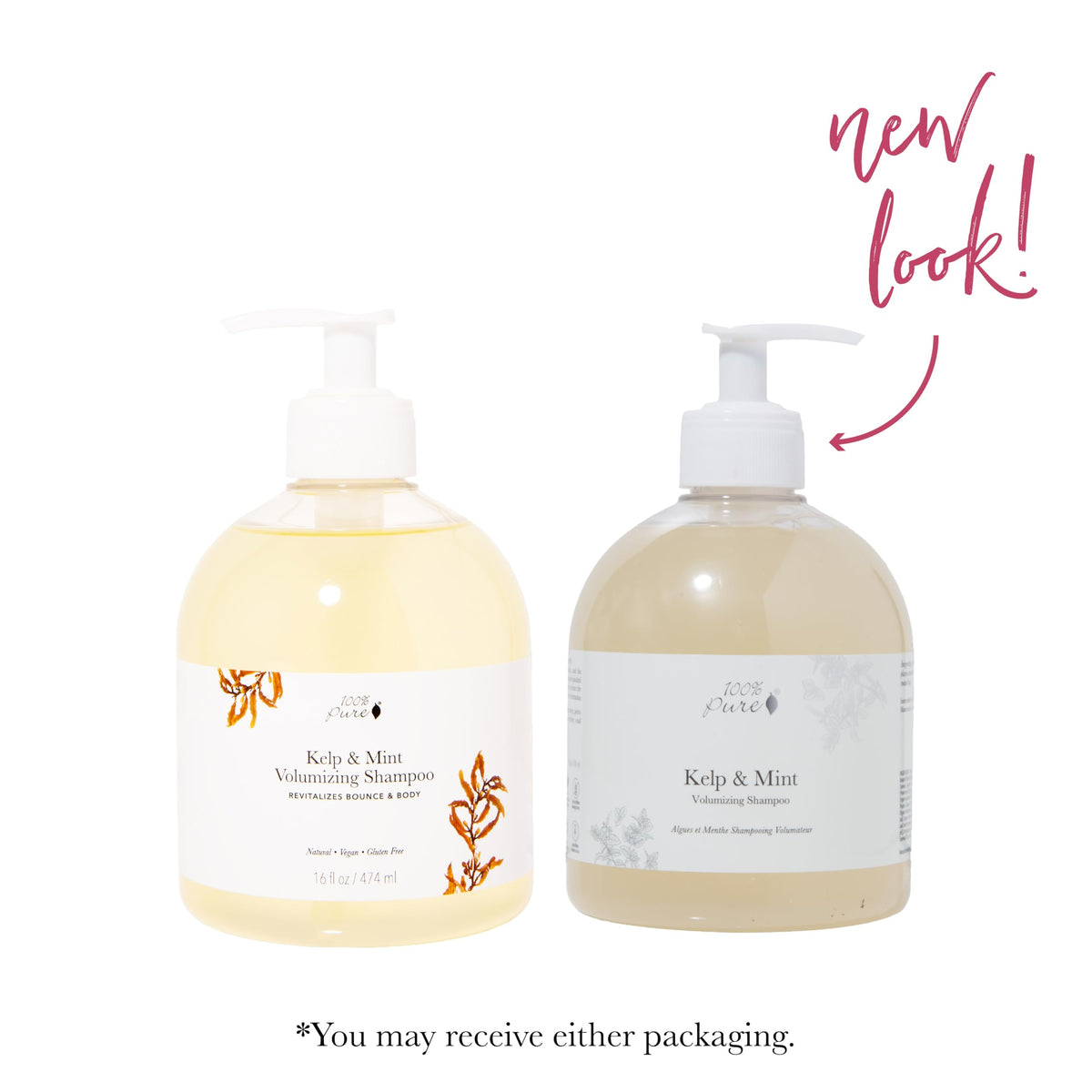 100% PURE kelp and peppermint botanicals displayed for nourishment