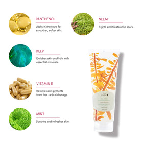 100% PURE close-up of label listing kelp, peppermint, and botanical extracts