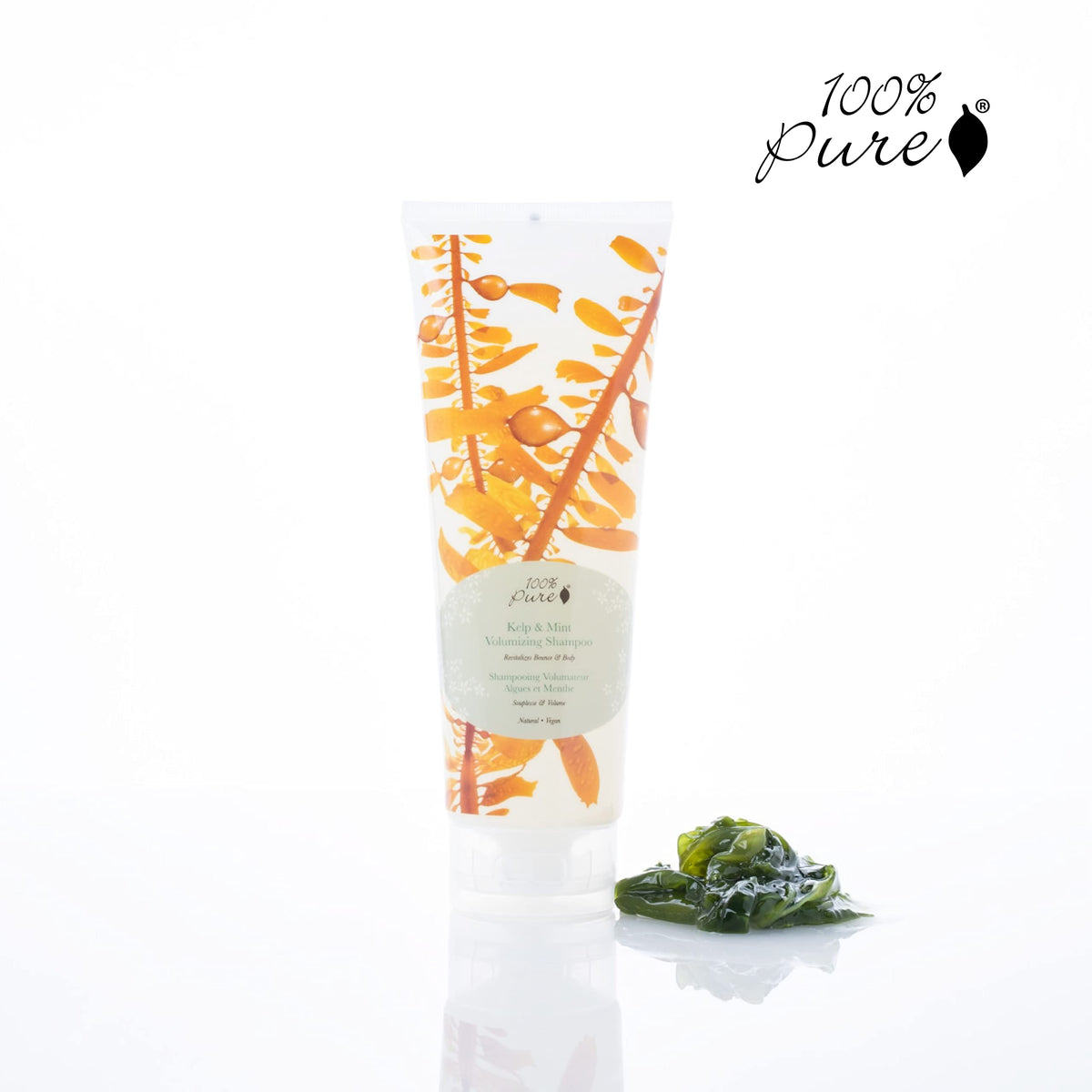 100% PURE shampoo lather on wet hair illustrating gentle clarifying action