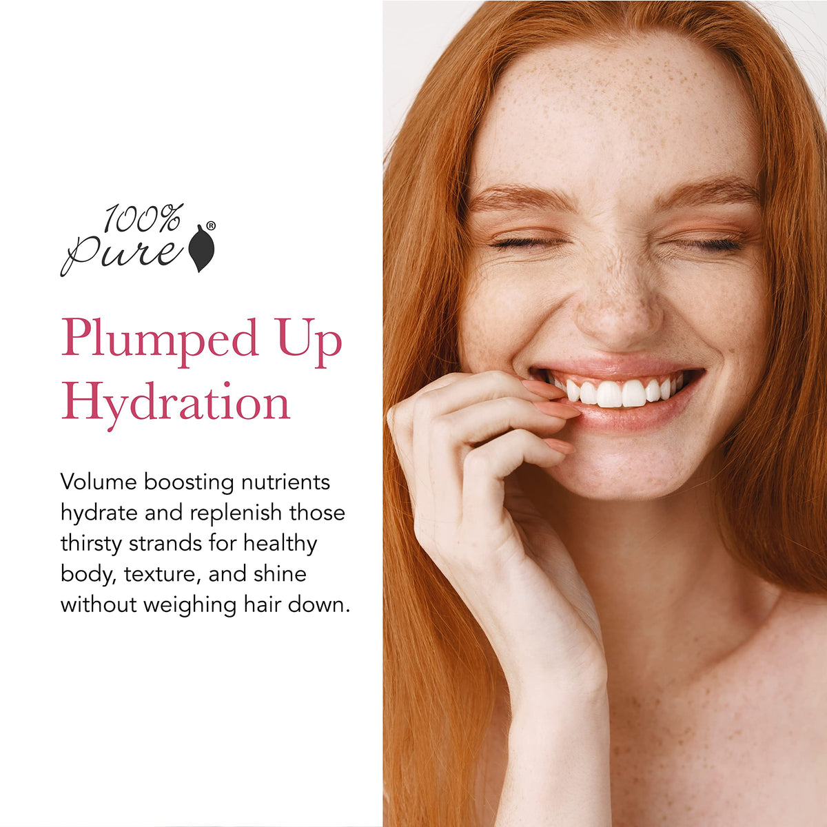 100% PURE shampoo texture on hand showing lightweight, hydrating lather