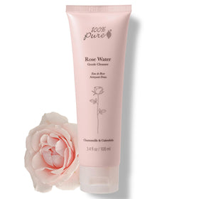 100% PURE front bottle view showing product and gentle rose scent benefits