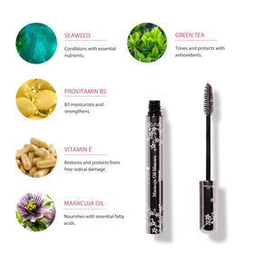 100% PURE mascara texture swipe illustrating smooth, non-clumping formula benefit