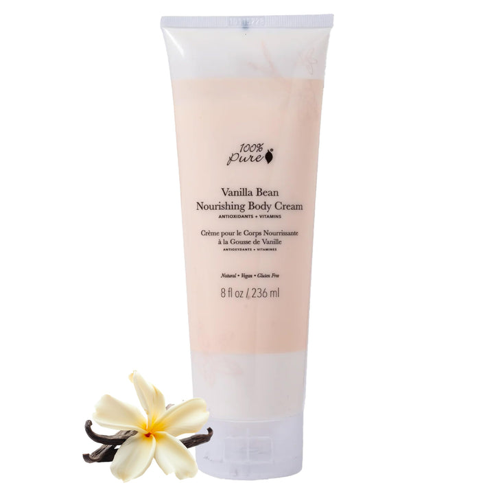100% PURE front packaging showing vanilla bean lotion and clean-beauty branding for confidence