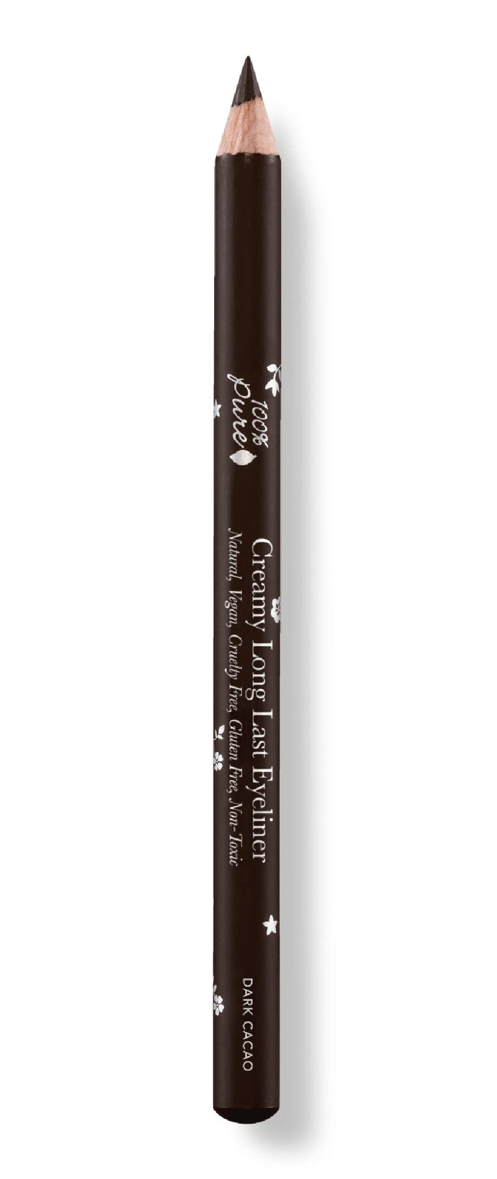 100% PURE front packaging showing dark cacao eyeliner, clear product identity and benefit