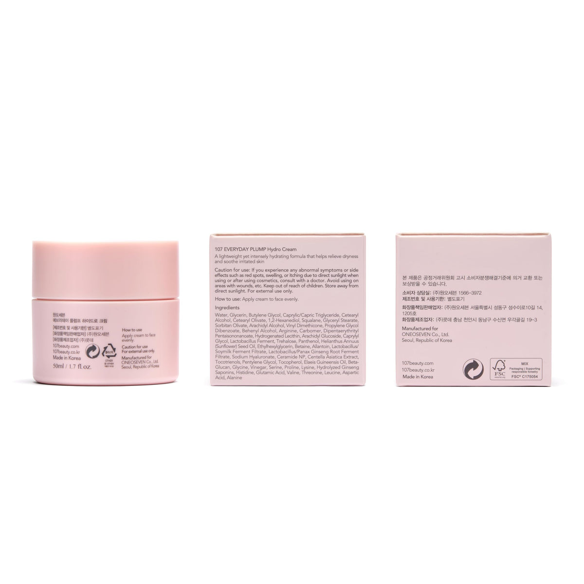 107 product label close-up showing key actives and clean formulation benefits