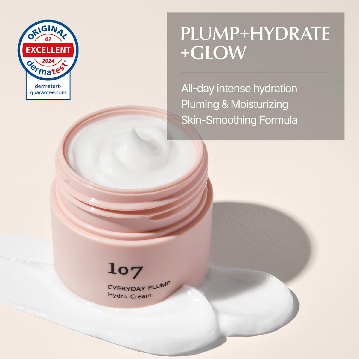 107 open jar showing creamy gel texture and lightweight spreadability benefit