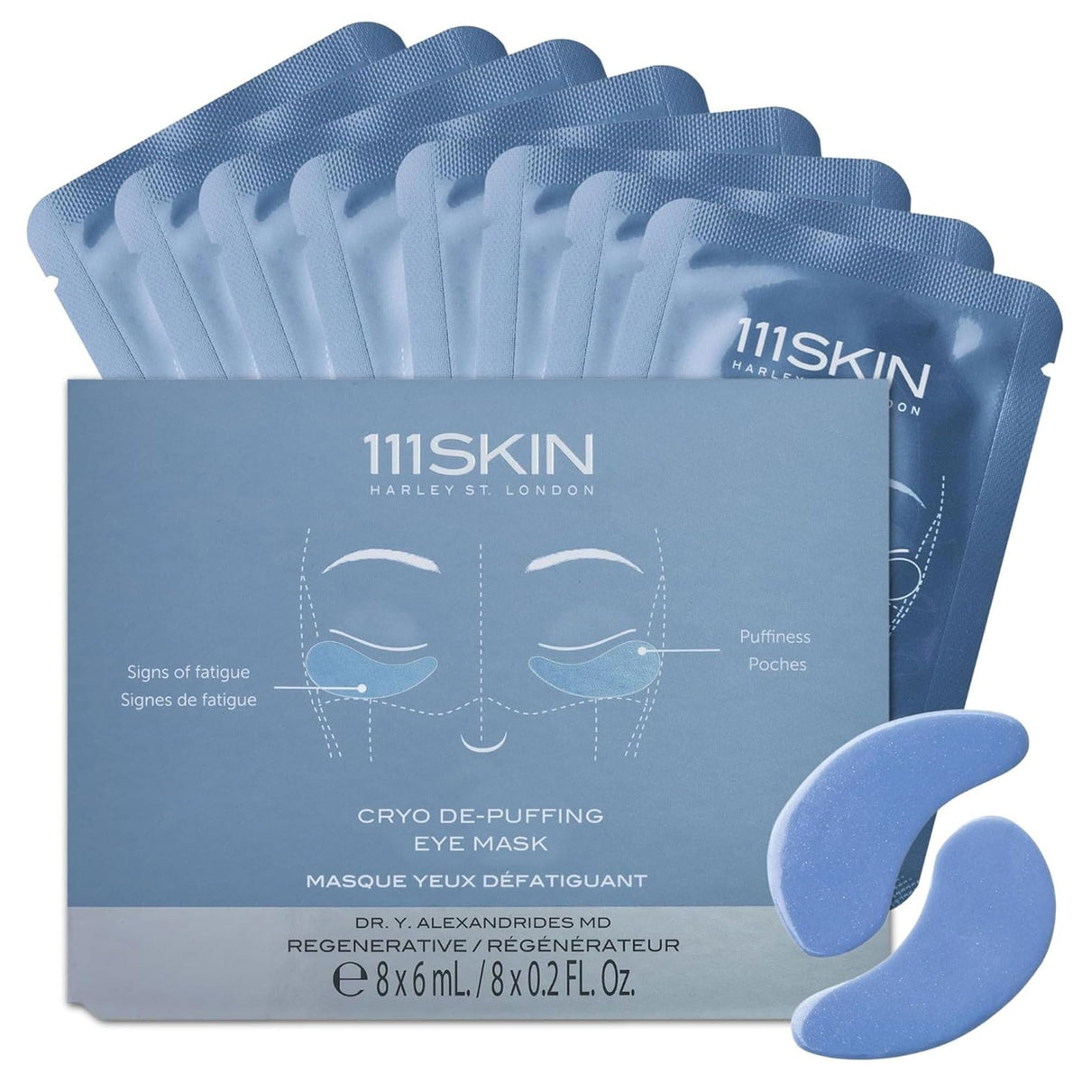 111SKIN front packaging showing the blue cryo de-puffing eye masks for quick refresh