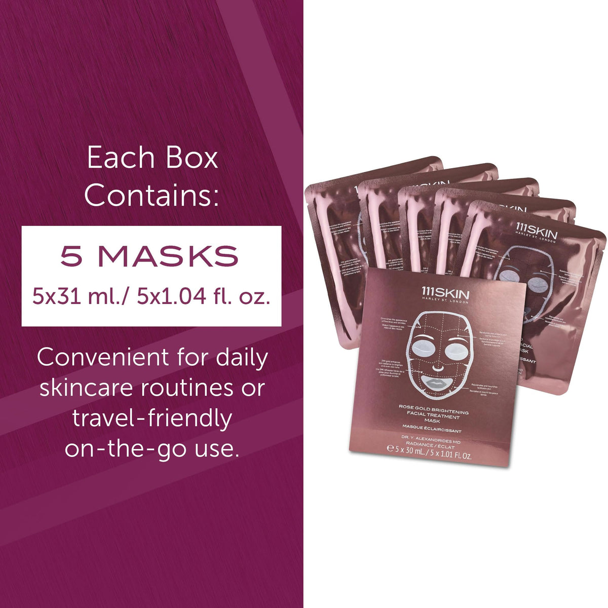 111SKIN mask beside hand for scale, clear product size and portability