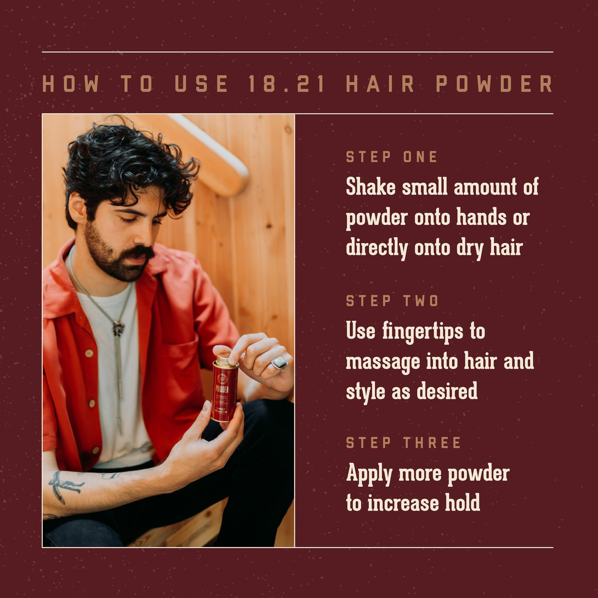 18.21 Man Made applying powder to palm demonstrating quick styling benefit