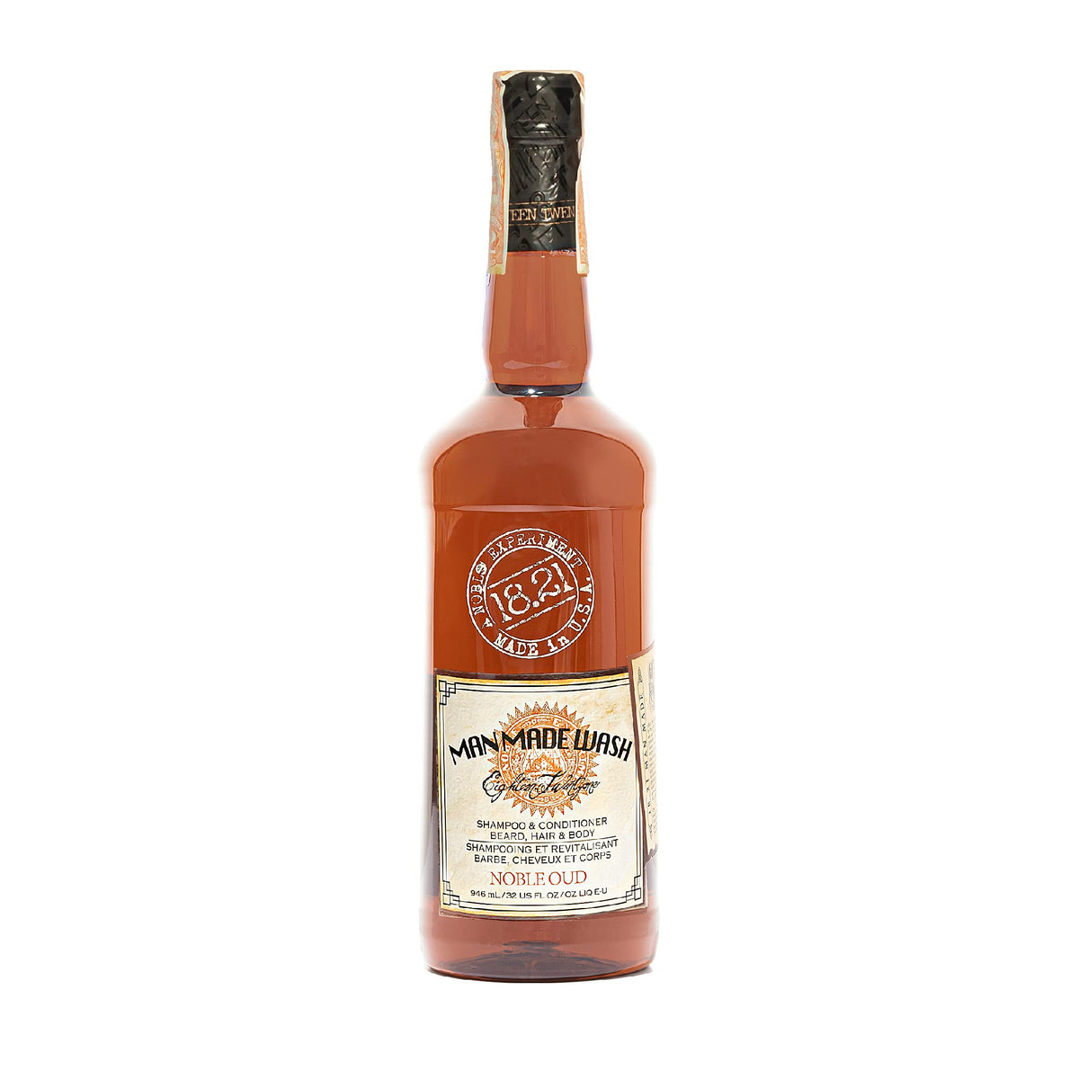 18.21 Man Made front bottle packaging showing noble oud branding and size