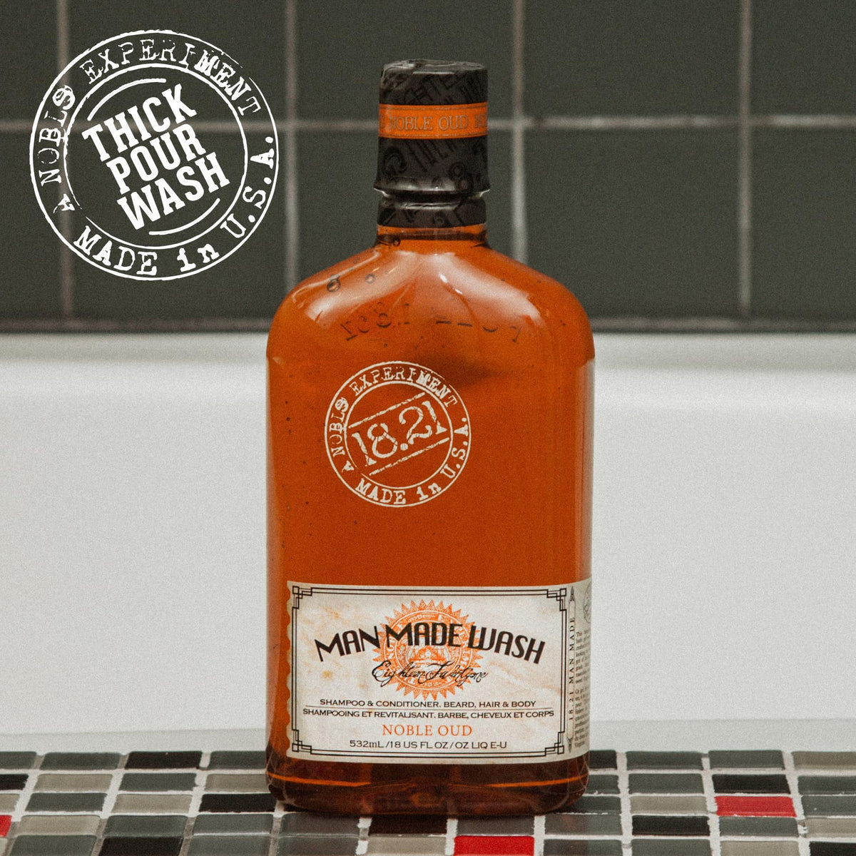 18.21 Man Made bottle in a shower scene portraying practical use and refreshed skin feel