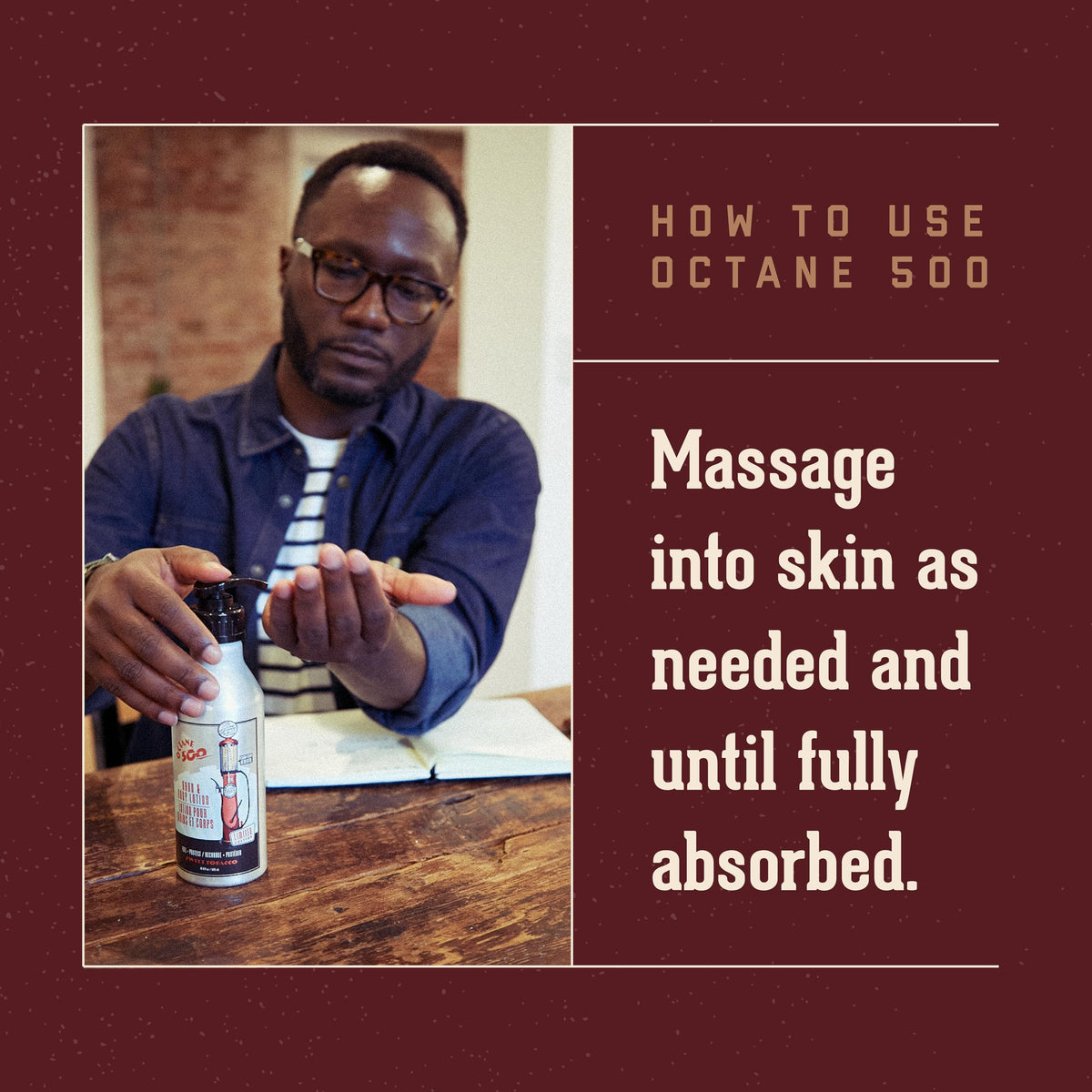 18.21 Man Made applying lotion to hands demonstrating fast absorbency and softening benefit