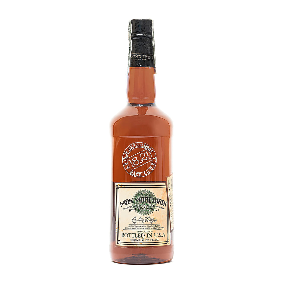 18.21 Man Made front bottle shot highlighting spiced vanilla scent and size