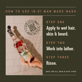 18.21 Man Made bottle in shower being used for head-to-toe cleansing benefit