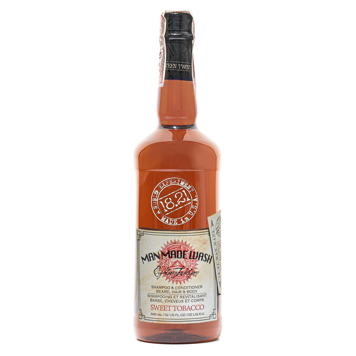 18.21 Man Made front packaging showing 32 oz bottle and vintage label benefit clarity