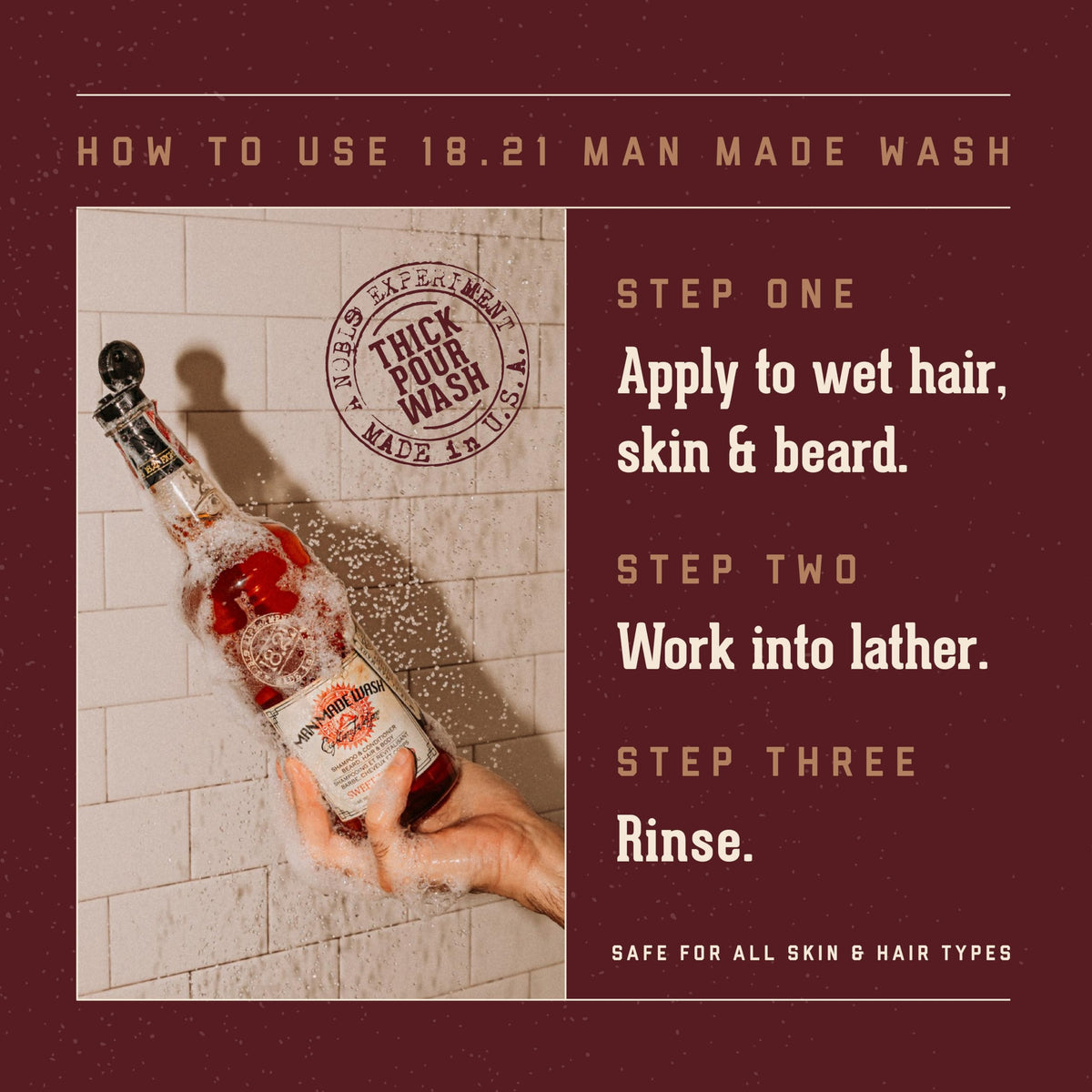 18.21 Man Made label close-up highlighting ingredients and scent notes benefit