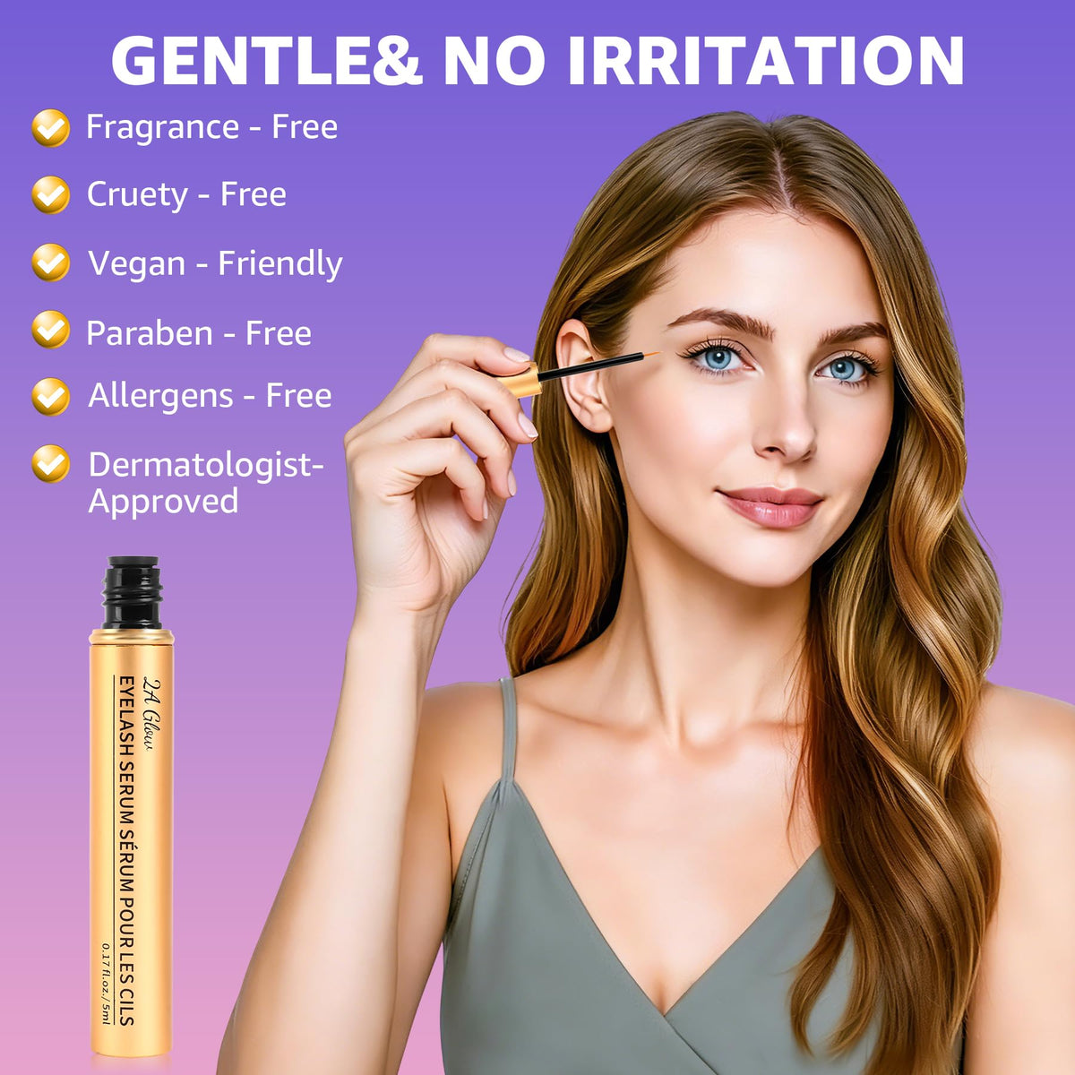 2A GLOW before and after comparison showing visible fuller lashes over time