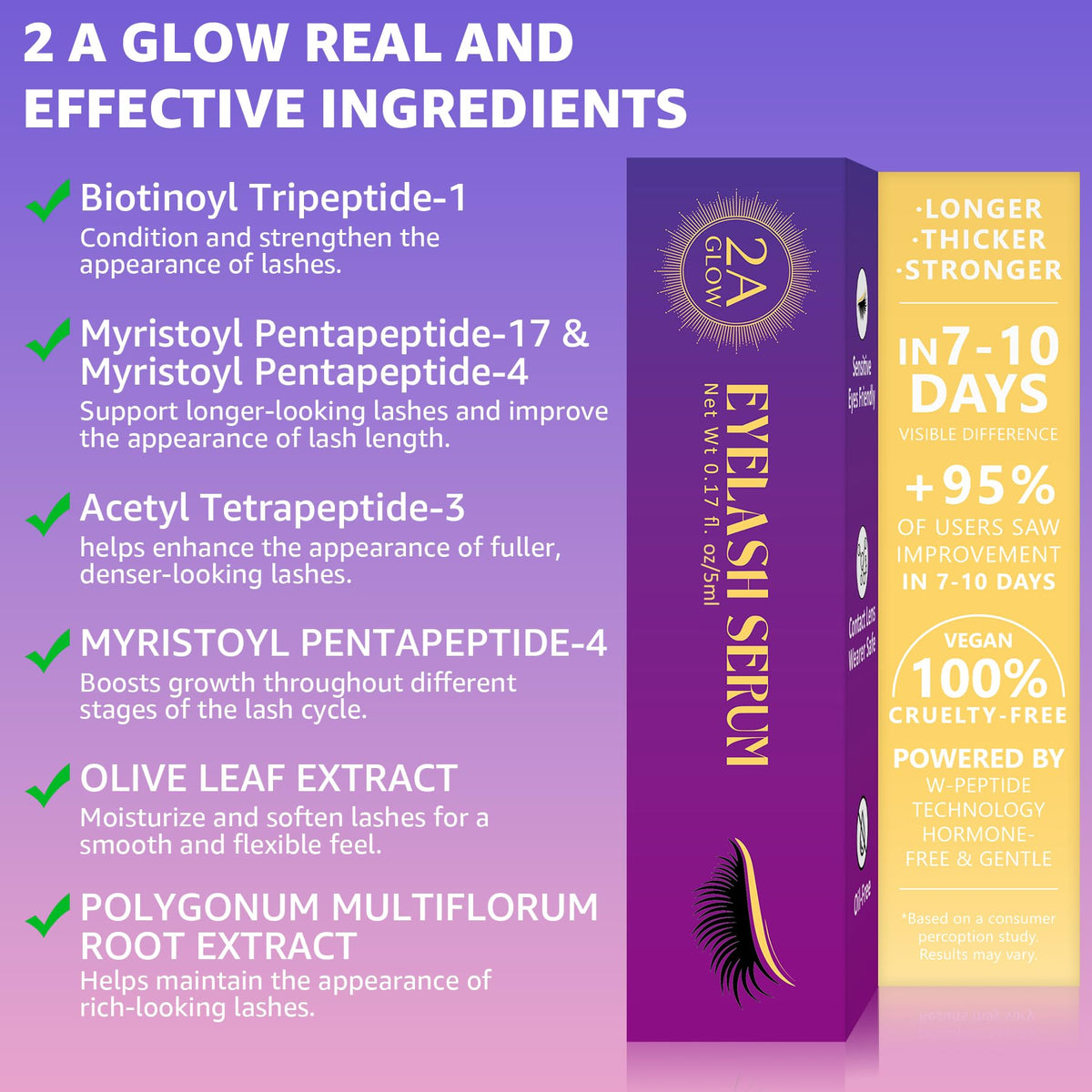 2A GLOW with olive leaf to highlight natural extracts that help condition lashes