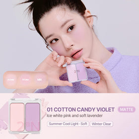 2aN open pan close-up displaying Cotton Candy Violet two-tone shades for dimensional cheek color