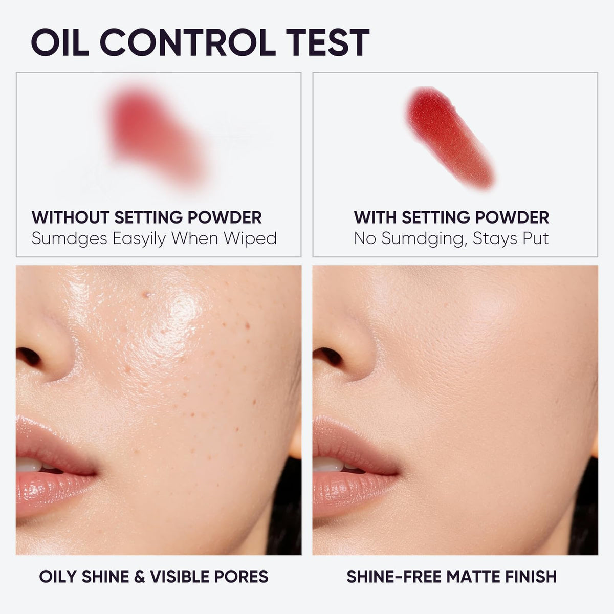 2CHILL product applied on model showing blurred pores and matte longevity benefit