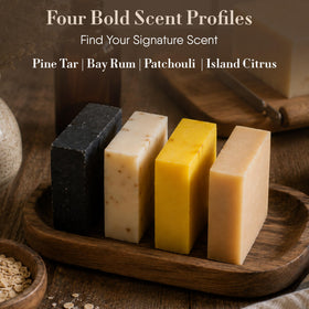 360Feel Pine Tar bar label detail emphasizing handcrafted scent and rugged character