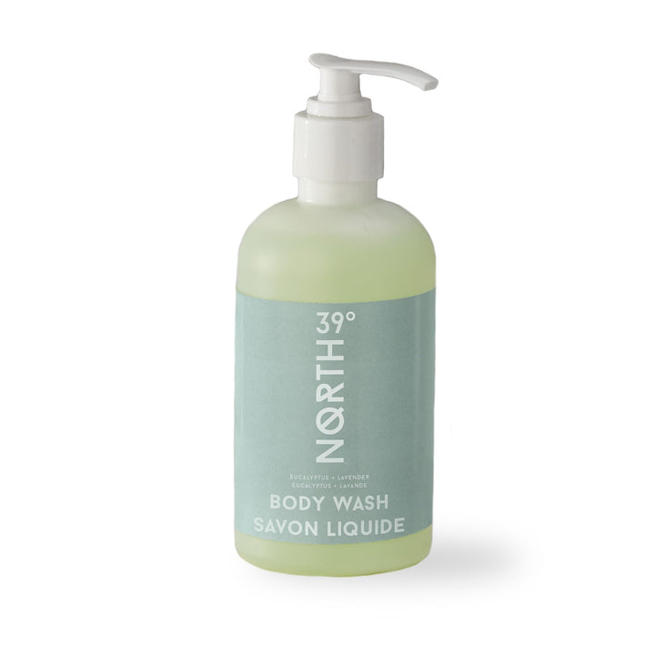 39° North front bottle showing eucalyptus lavender label and elegant packaging benefit
