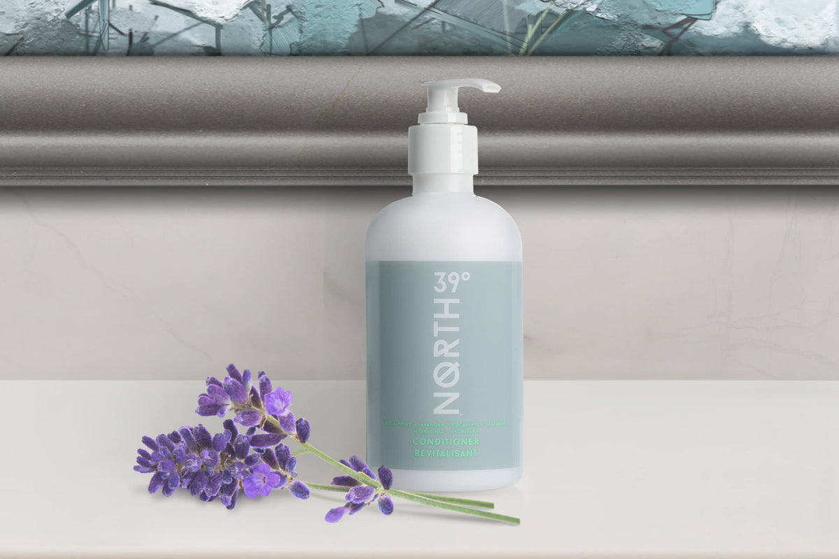 39° North close-up of pump and creamy conditioner texture for easy application