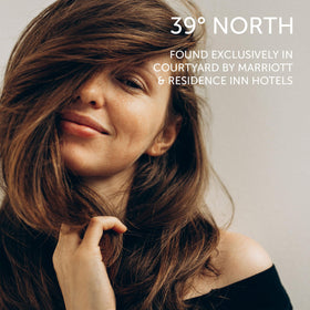 39° North next to common items showing 8.5oz scale and travel-friendly benefit