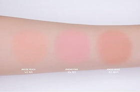 3CE worn on cheeks in lifestyle shot demonstrating natural flushed complexion