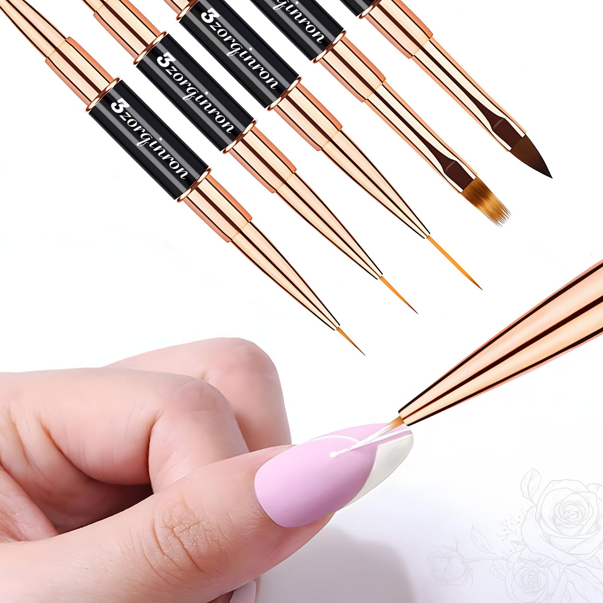 3zorqinron brushes on vanity with polish showing ready-to-use styling