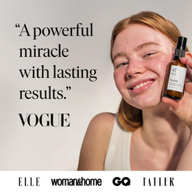 47 Skin applying to cheek, illustrates gentle application and calm skin