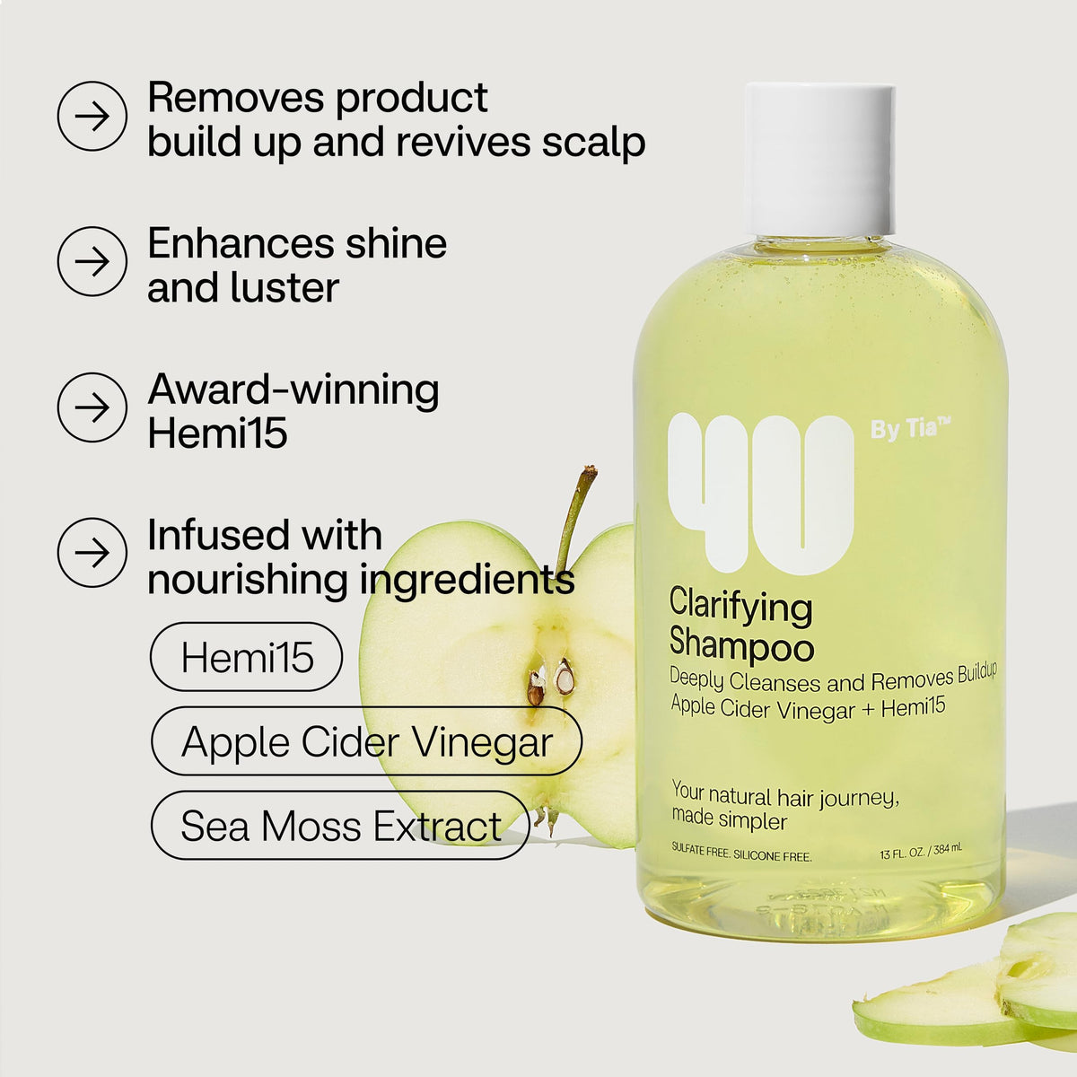4U by Tia shampoo texture close-up highlighting smoothing, residue-removing action