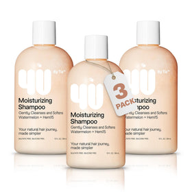 4U by Tia front packaging shows three shampoo bottles and clear product benefits