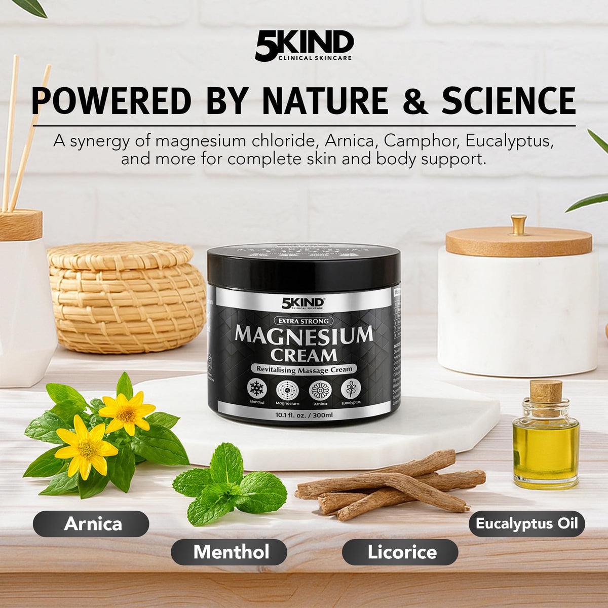 5Kind product close-up with arnica flowers highlighting herbal support