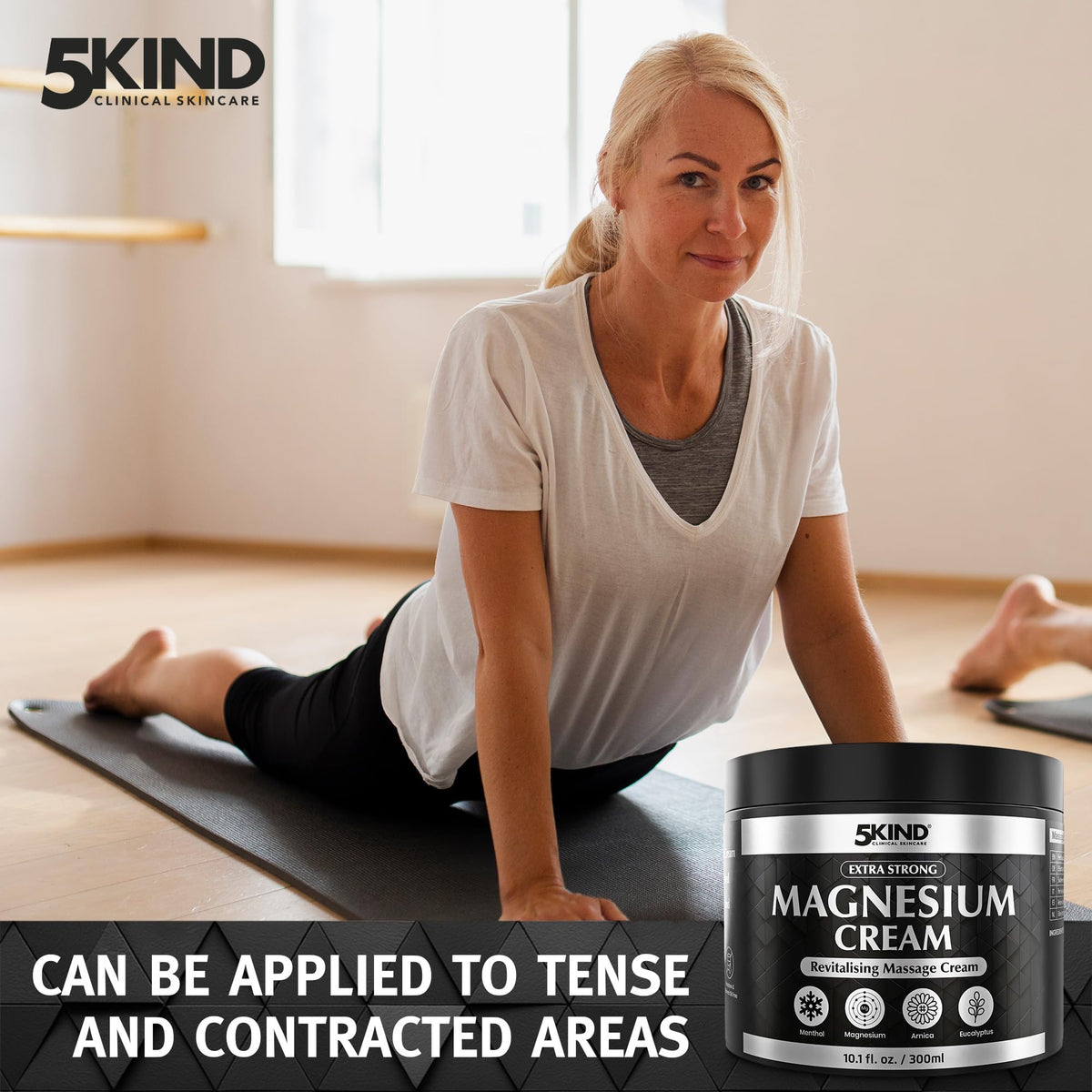 5Kind cream applied to calf during massage, helping relieve restless legs
