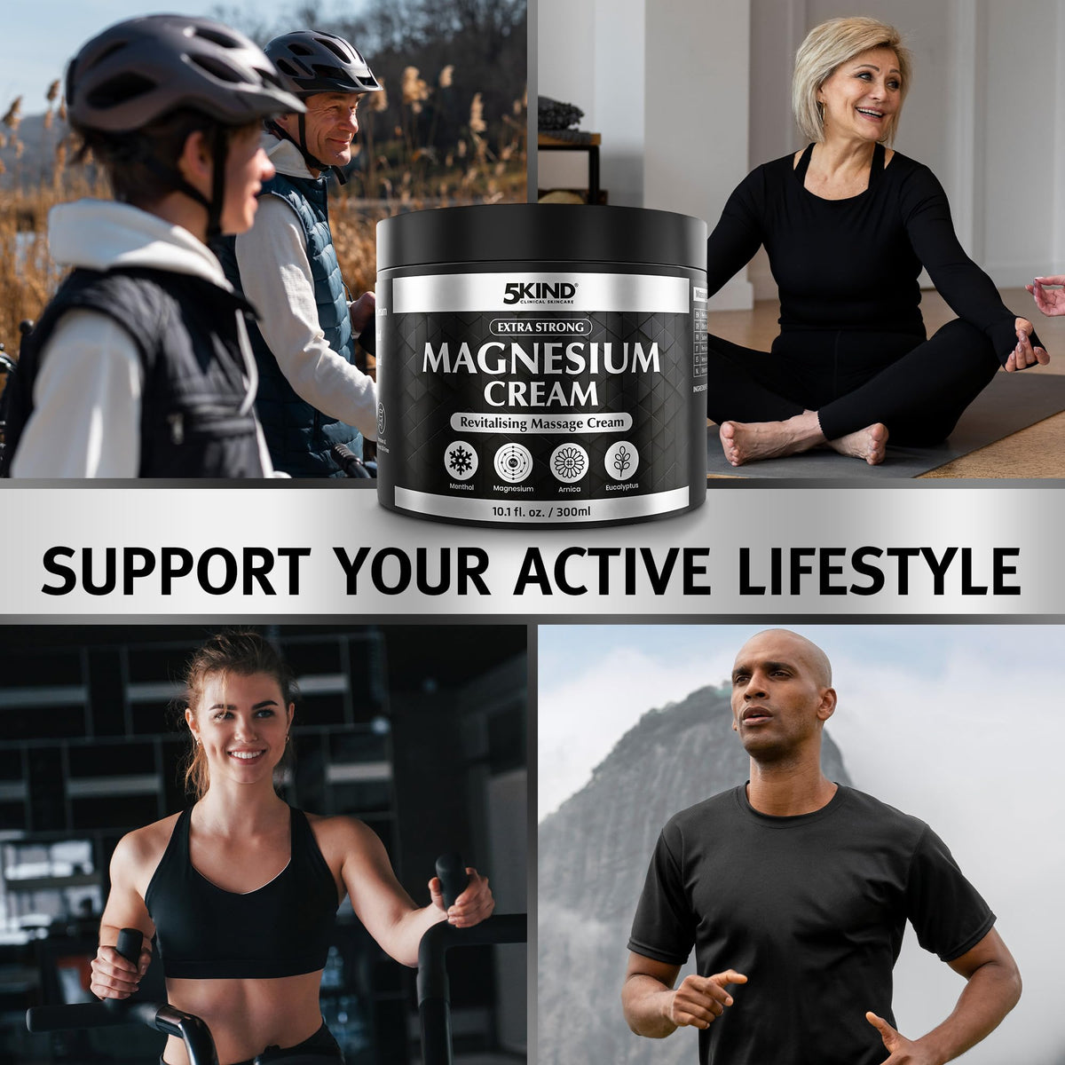 5Kind magnesium cream on bathroom counter in lifestyle setting for daily routine