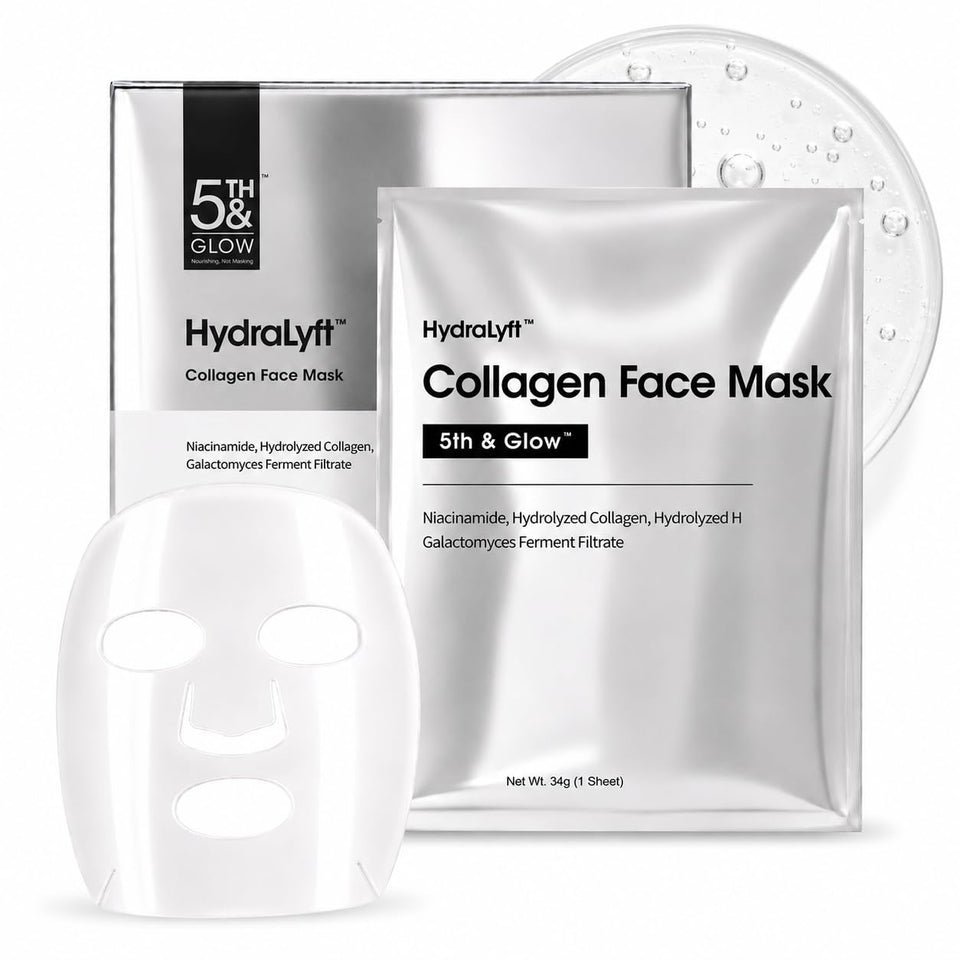 5th & Glow front packaging showing four HydraLyft sheets and product name