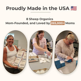 8 SHEEP ORGANICS product in nursery setting showing calm postpartum routine benefit