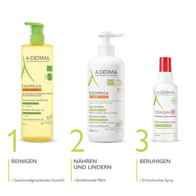 A-Derma bottle placed on bathroom shelf in lifestyle setting suggesting daily routine convenience