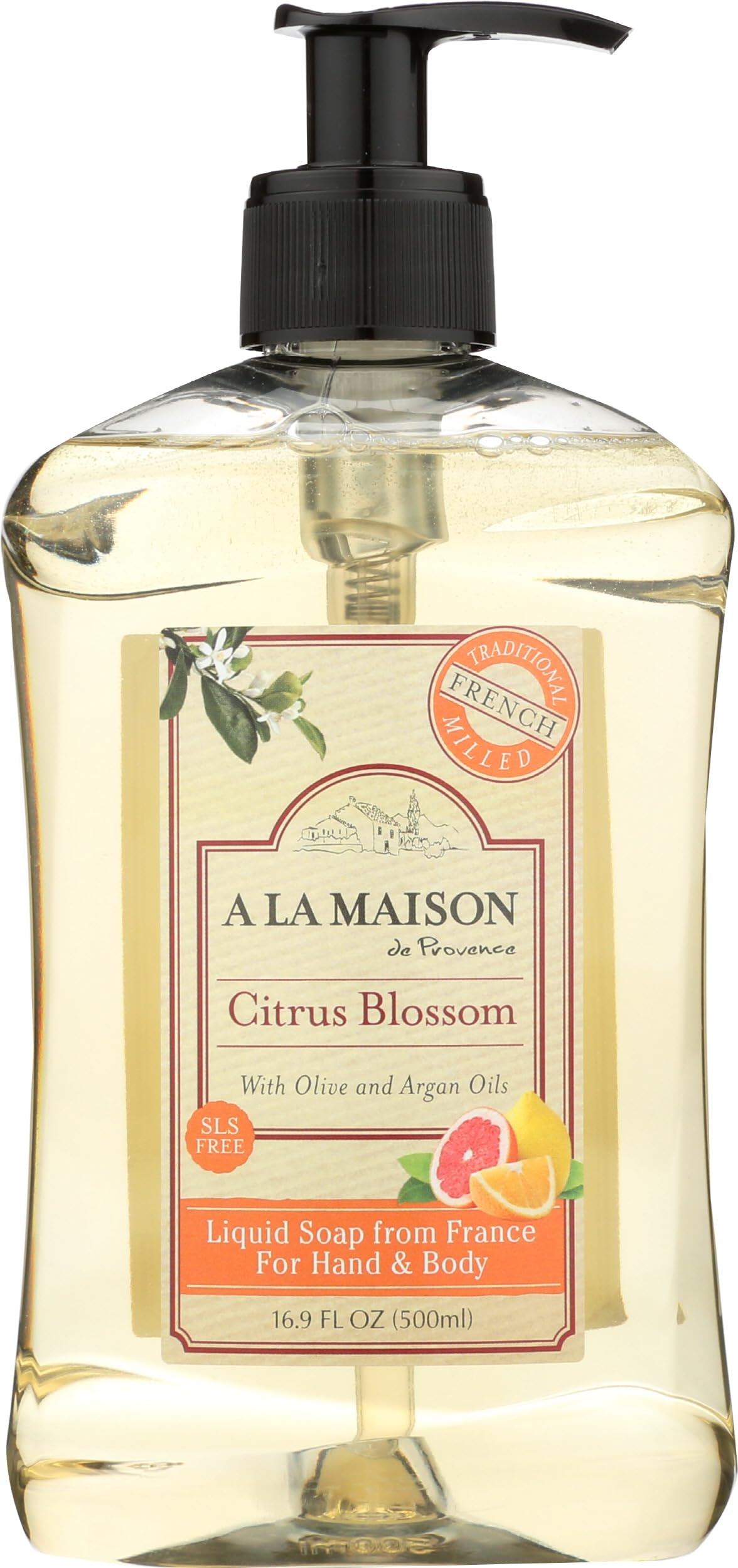 A La Maison front bottle showing citrus blossom scent and benefit of gentle cleanse