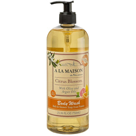 A LA MAISON front packaging showing bottle and citrus blossom branding benefits gentle cleansing