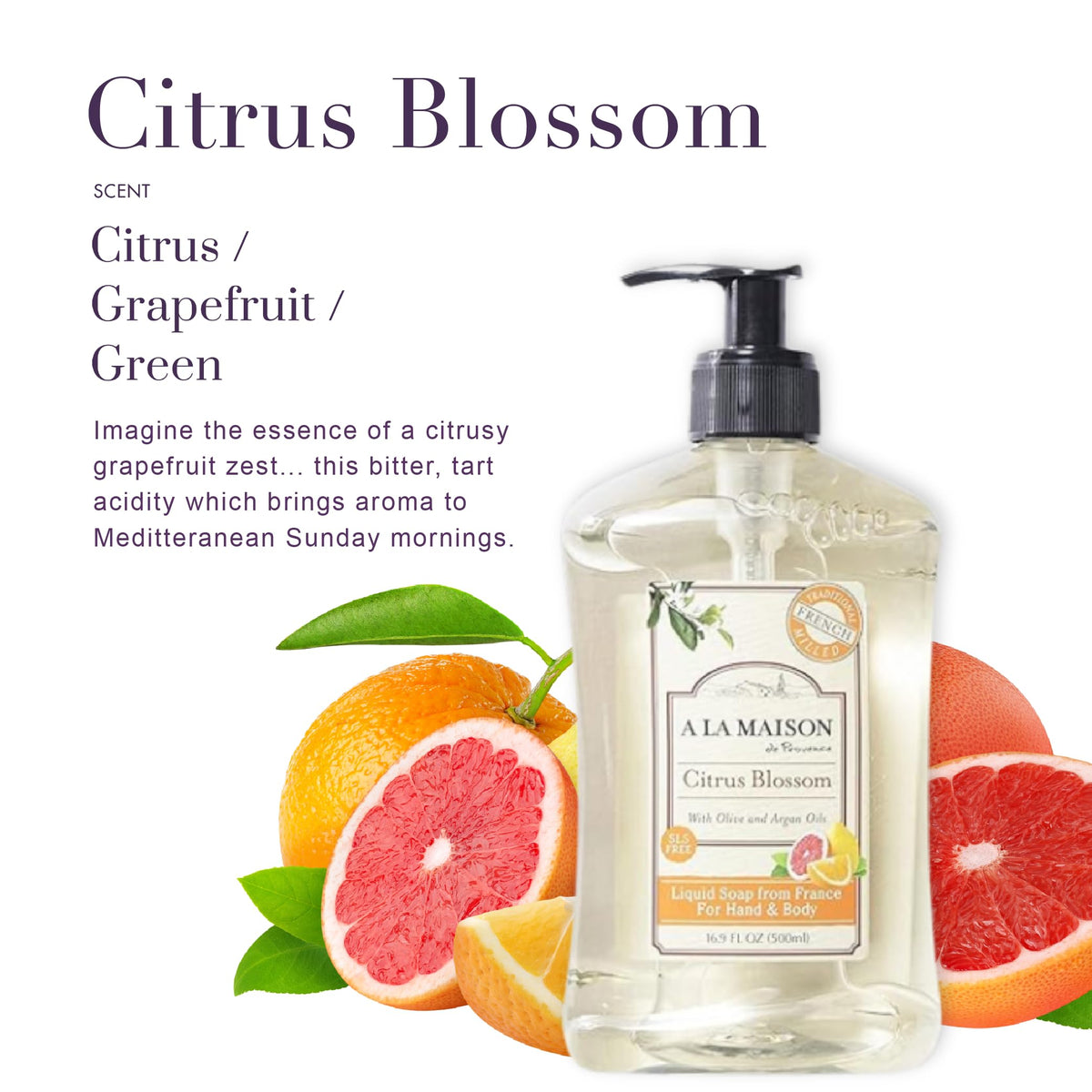 A LA MAISON pump close-up highlighting easy dispensing and measured use benefit